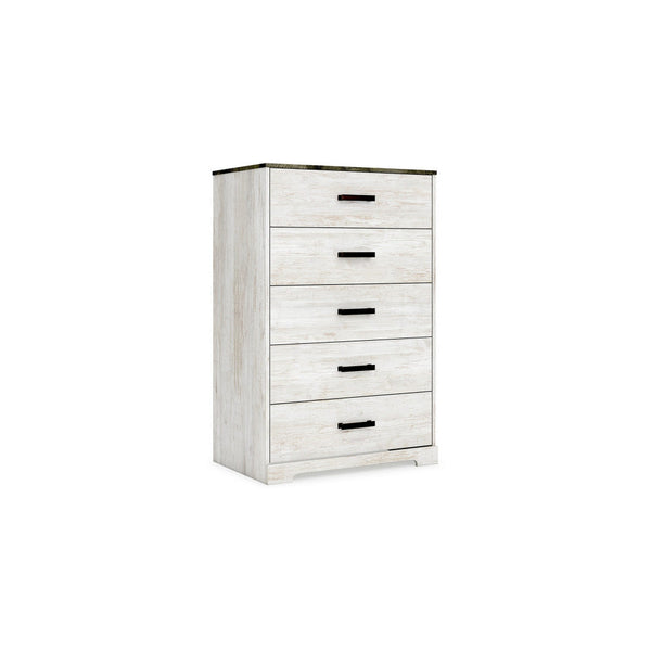Wisp 46 Inch Tall Dresser Chest, 5 Drawers, Rustic Smooth White Finish - BM296889