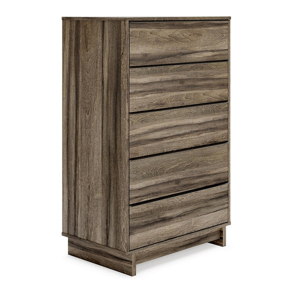 48 Inch Modern 5 Drawer Tall Dresser Chest, Rustic Weathered Brown Frame - BM296897