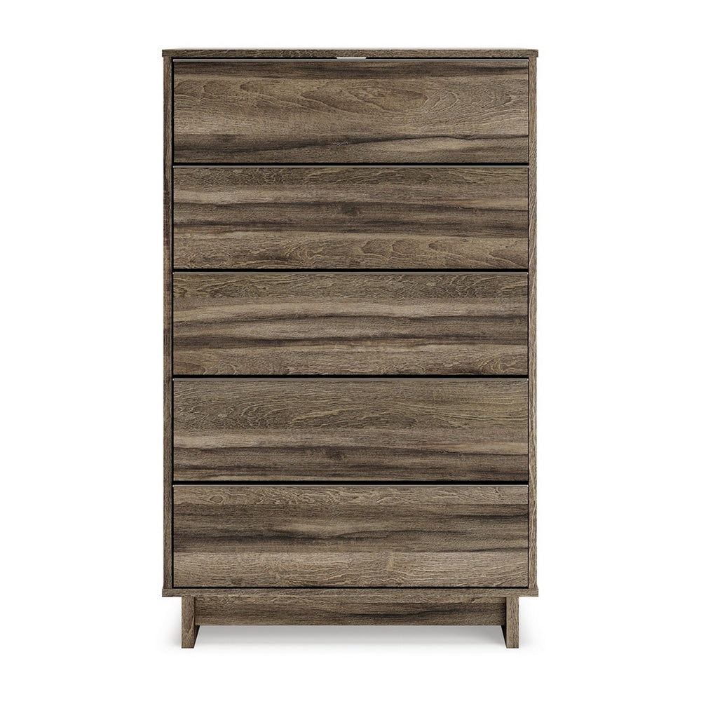48 Inch Modern 5 Drawer Tall Dresser Chest, Rustic Weathered Brown Frame - BM296897