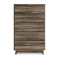 48 Inch Modern 5 Drawer Tall Dresser Chest, Rustic Weathered Brown Frame - BM296897