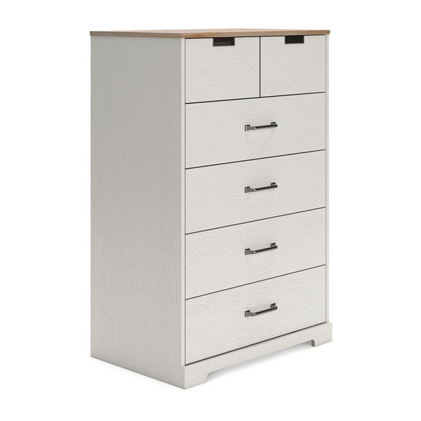 Ethos 46 Inch 5 Drawer Tall Dresser Chest, White, Antique Nickel Handles - BM296899