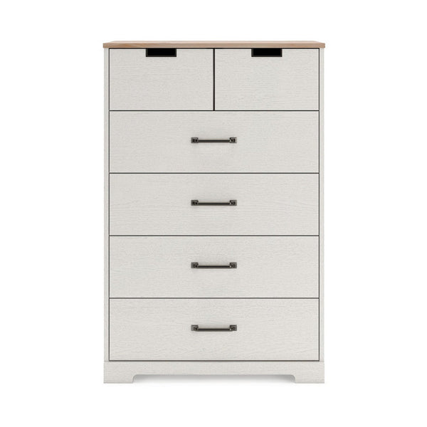 Ethos 46 Inch 5 Drawer Tall Dresser Chest, White, Antique Nickel Handles - BM296899