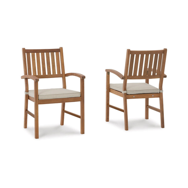 Nilen Outdoor Dining Armchair, Set of 2, Brown Wood, Polyester Cushion - BM296941