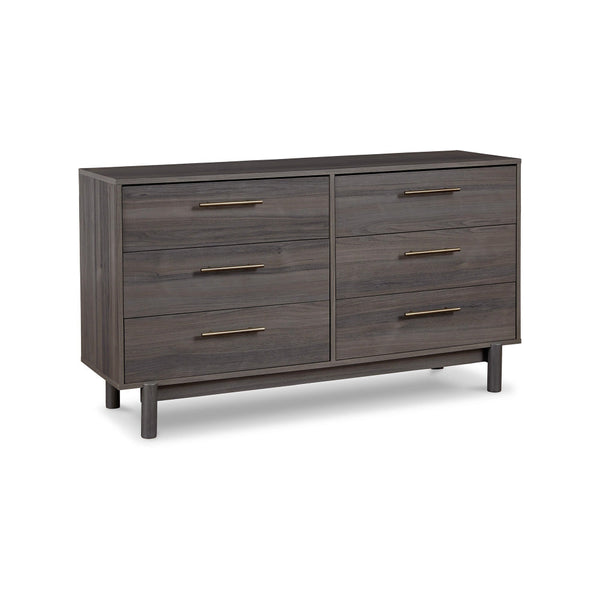 Dien 59 Inch Modern Dresser, Gray Wood Frame, 6 Drawers, Gold Metal Handles - BM296943
