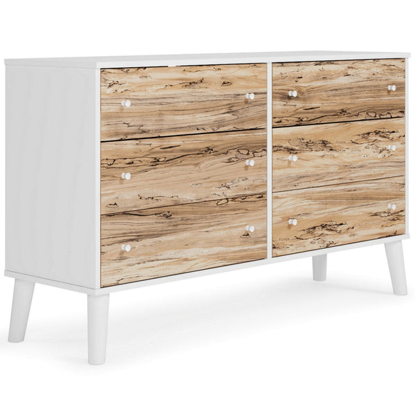 Asher 59 Inch Contemporary Dresser, 6 Drawers, White and Natural Brown - BM296944