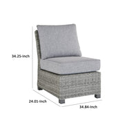 24 Inch Outdoor Accent Chair, Gray Cushions and All Weather Resin Wicker - BM296963