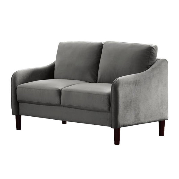Foz 52 Inch Loveseat, Sloped Arms, Round Tapered Legs, Gray Flannelette - BM299612
