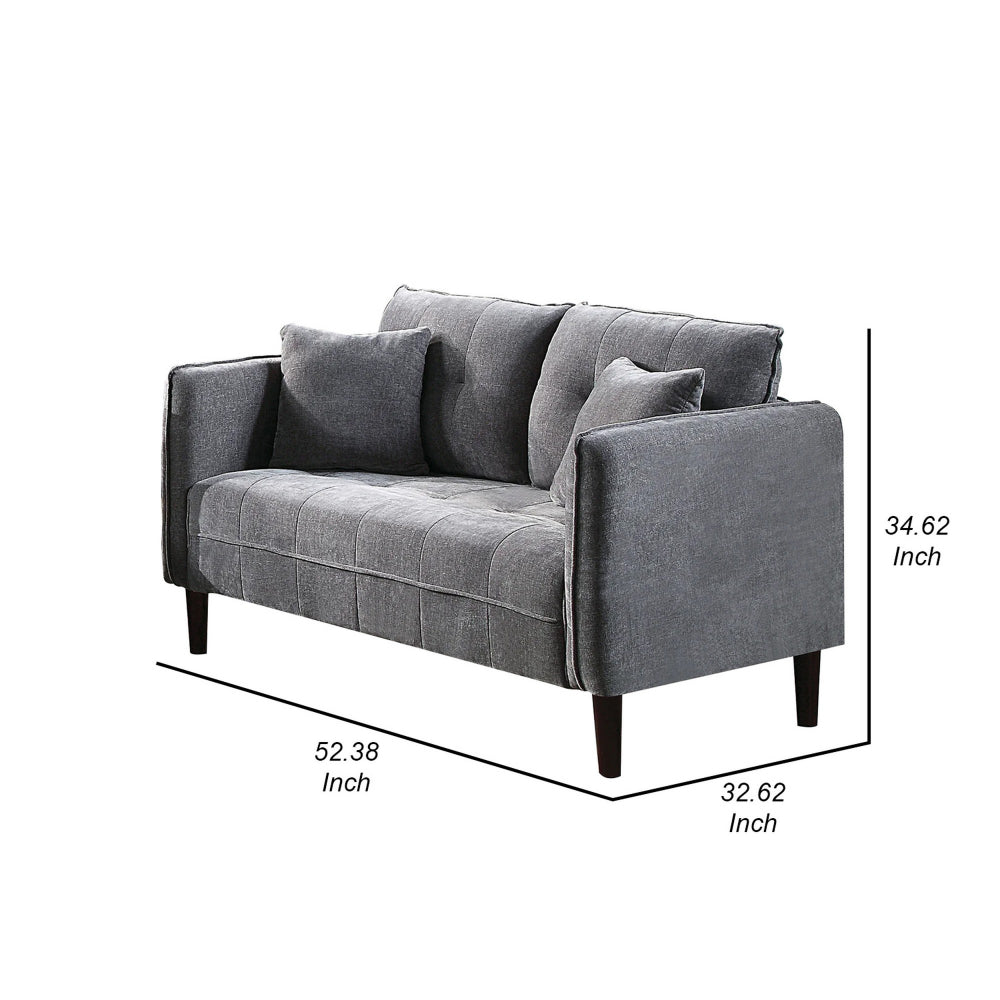 Hak 52 Inch Loveseat, Rounded Curved Arms, Biscuit Tufting, Wood Legs, Gray - BM299619