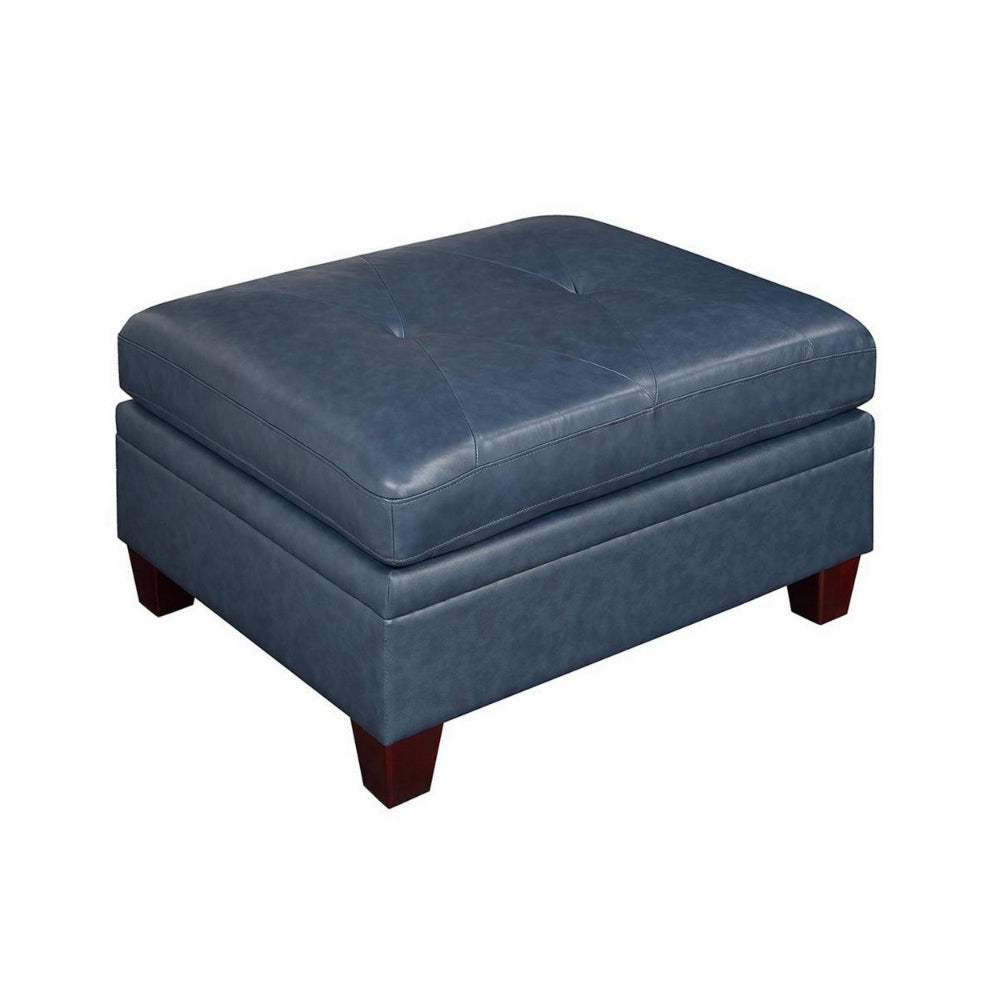 Indy 36 Inch Modern Square Ottoman, Foam Seating, Blue Top Grain Leather - BM300247