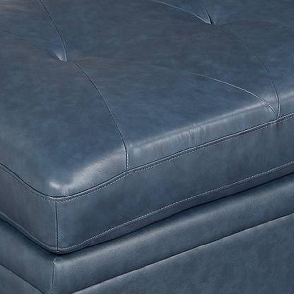 Indy 36 Inch Modern Square Ottoman, Foam Seating, Blue Top Grain Leather - BM300247