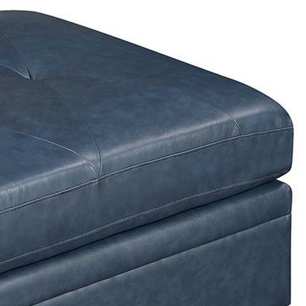Indy 36 Inch Modern Square Ottoman, Foam Seating, Blue Top Grain Leather - BM300247