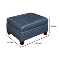 Indy 36 Inch Modern Square Ottoman, Foam Seating, Blue Top Grain Leather - BM300247