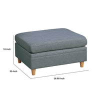 37 Inch Ottoman, Padded Square Seat, Smooth Steel Gray Dorris Fabric - BM300270