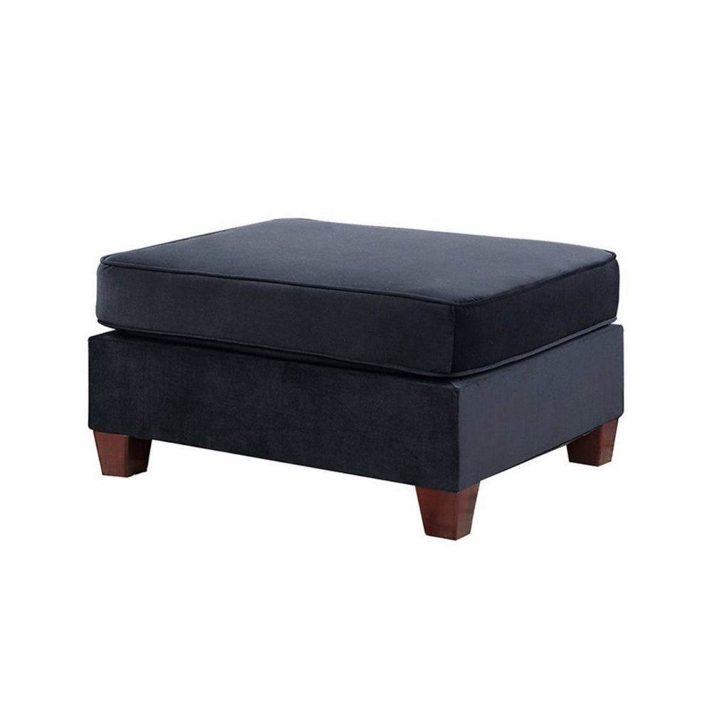 Omi 34 Inch Square Cocktail Ottoman, Foam, Brown Tapered Legs, Black Velvet - BM300271
