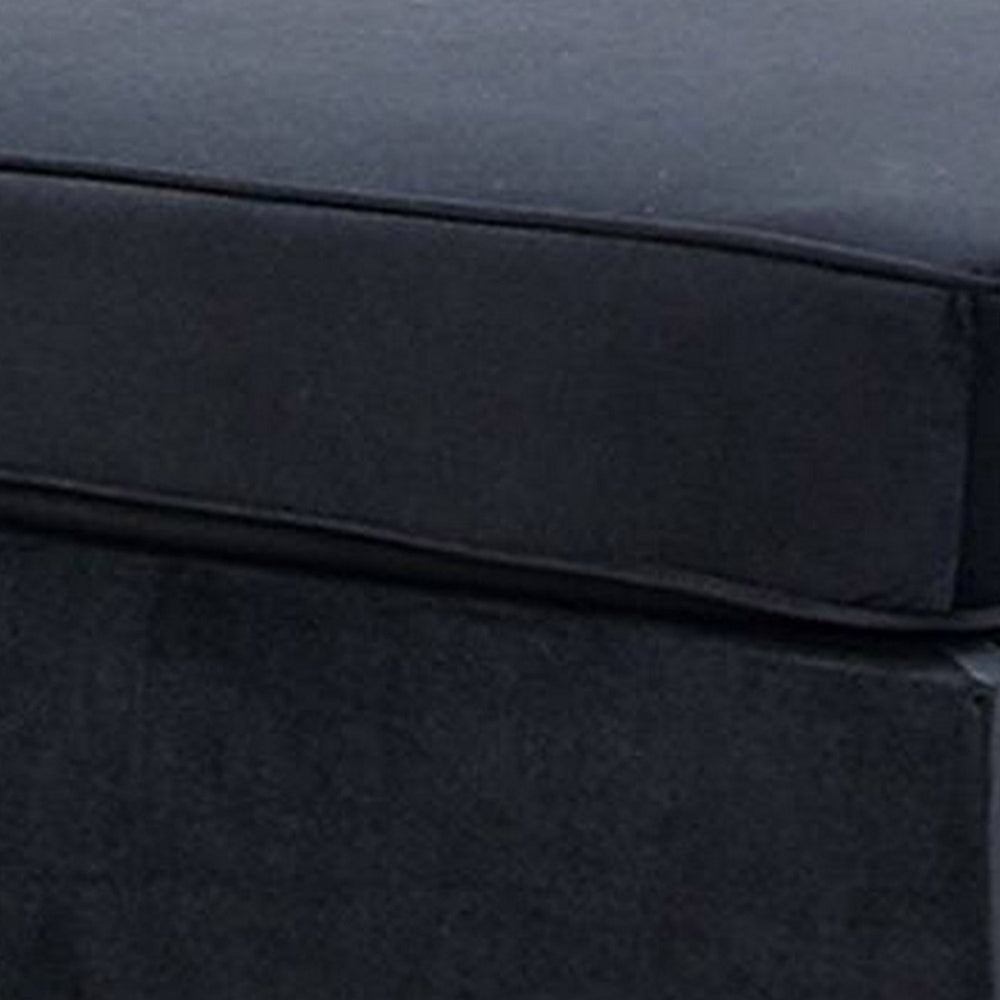 Omi 34 Inch Square Cocktail Ottoman, Foam, Brown Tapered Legs, Black Velvet - BM300271