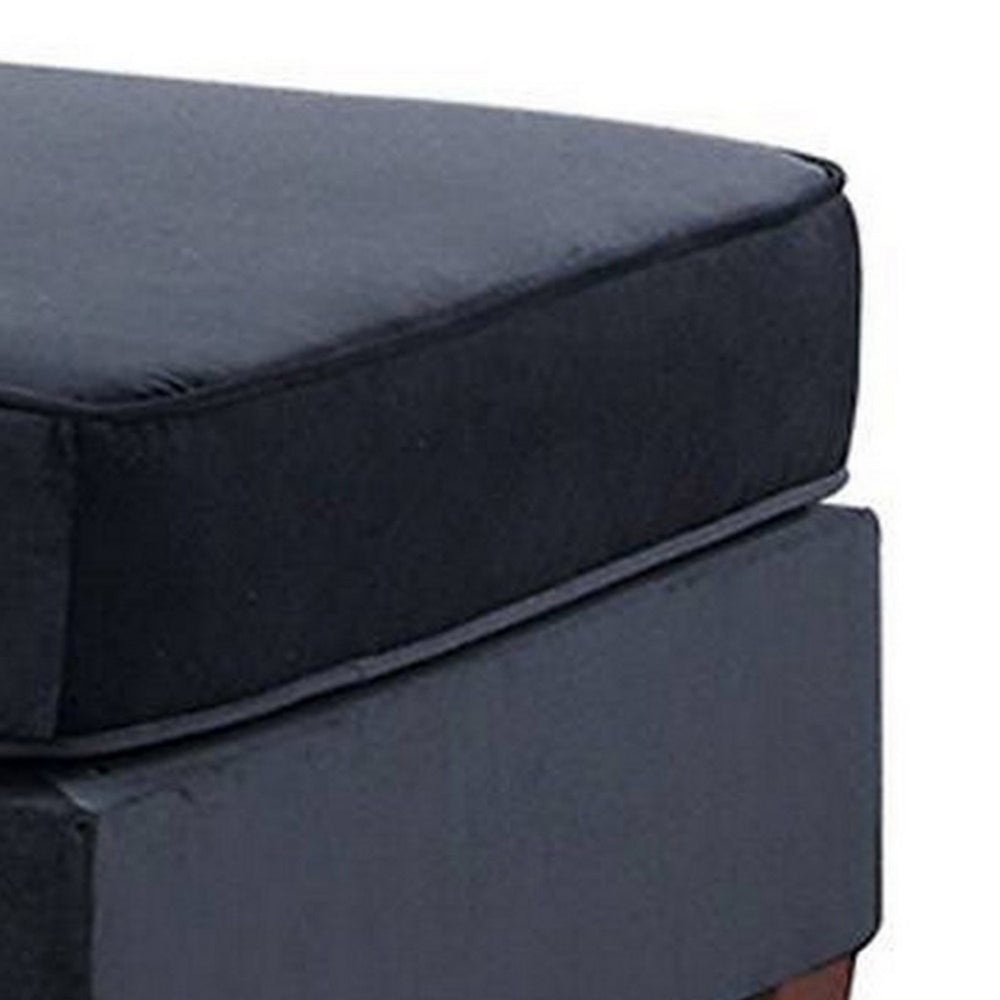 Omi 34 Inch Square Cocktail Ottoman, Foam, Brown Tapered Legs, Black Velvet - BM300271