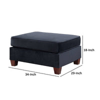 Omi 34 Inch Square Cocktail Ottoman, Foam, Brown Tapered Legs, Black Velvet - BM300271