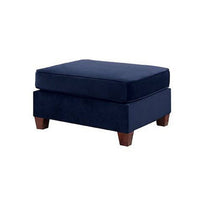 Omi 34 Inch Square Cocktail Ottoman, Brown Tapered Legs, Indigo Velvet - BM300272