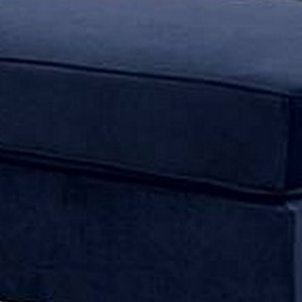 Omi 34 Inch Square Cocktail Ottoman, Brown Tapered Legs, Indigo Velvet - BM300272