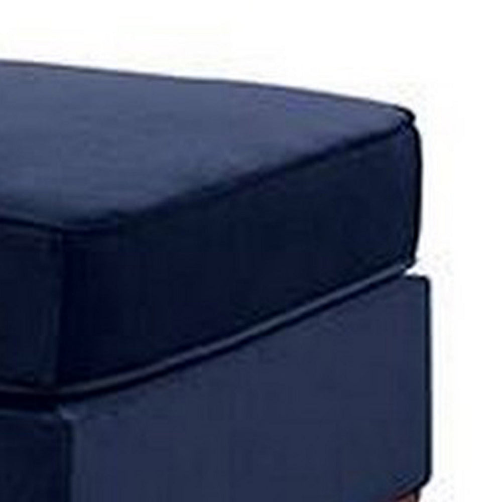 Omi 34 Inch Square Cocktail Ottoman, Brown Tapered Legs, Indigo Velvet - BM300272