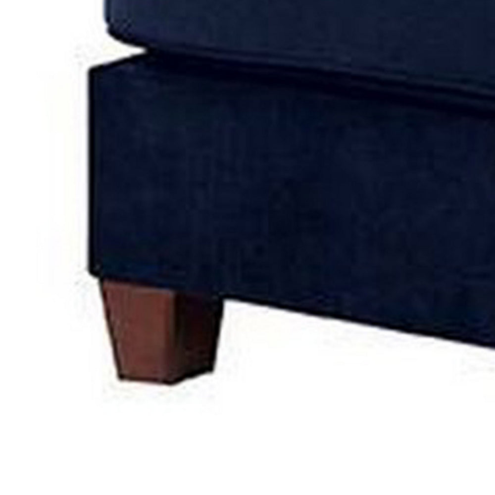 Omi 34 Inch Square Cocktail Ottoman, Brown Tapered Legs, Indigo Velvet - BM300272