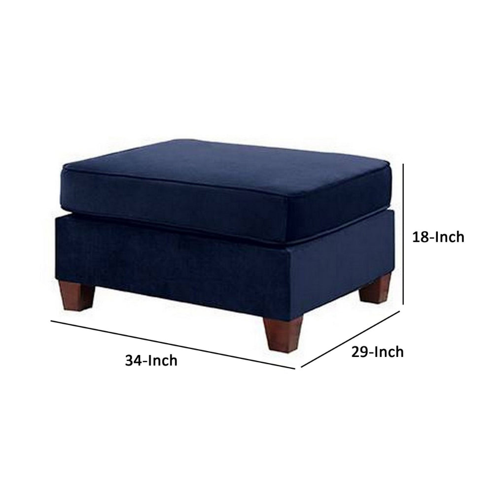 Omi 34 Inch Square Cocktail Ottoman, Brown Tapered Legs, Indigo Velvet - BM300272