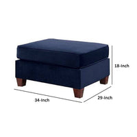 Omi 34 Inch Square Cocktail Ottoman, Brown Tapered Legs, Indigo Velvet - BM300272
