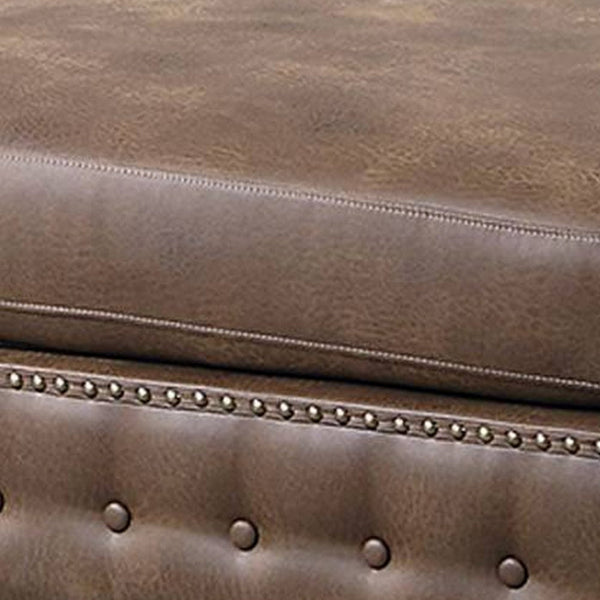 Simi 34 Inch Square Ottoman, Handcrafted Legs, Brown Vegan Faux Leather - BM300277