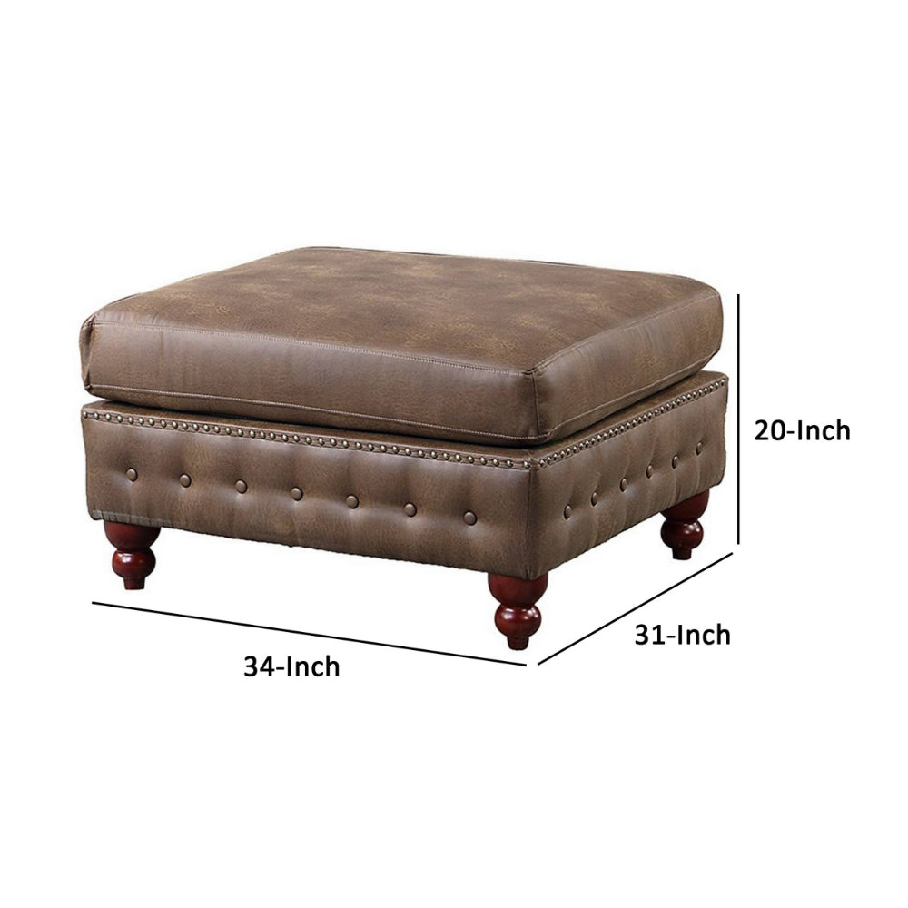 Simi 34 Inch Square Ottoman, Handcrafted Legs, Brown Vegan Faux Leather - BM300277