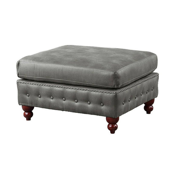 Simi 34 Inch Square Ottoman, Handcrafted Legs, Gray Vegan Faux Leather - BM300278