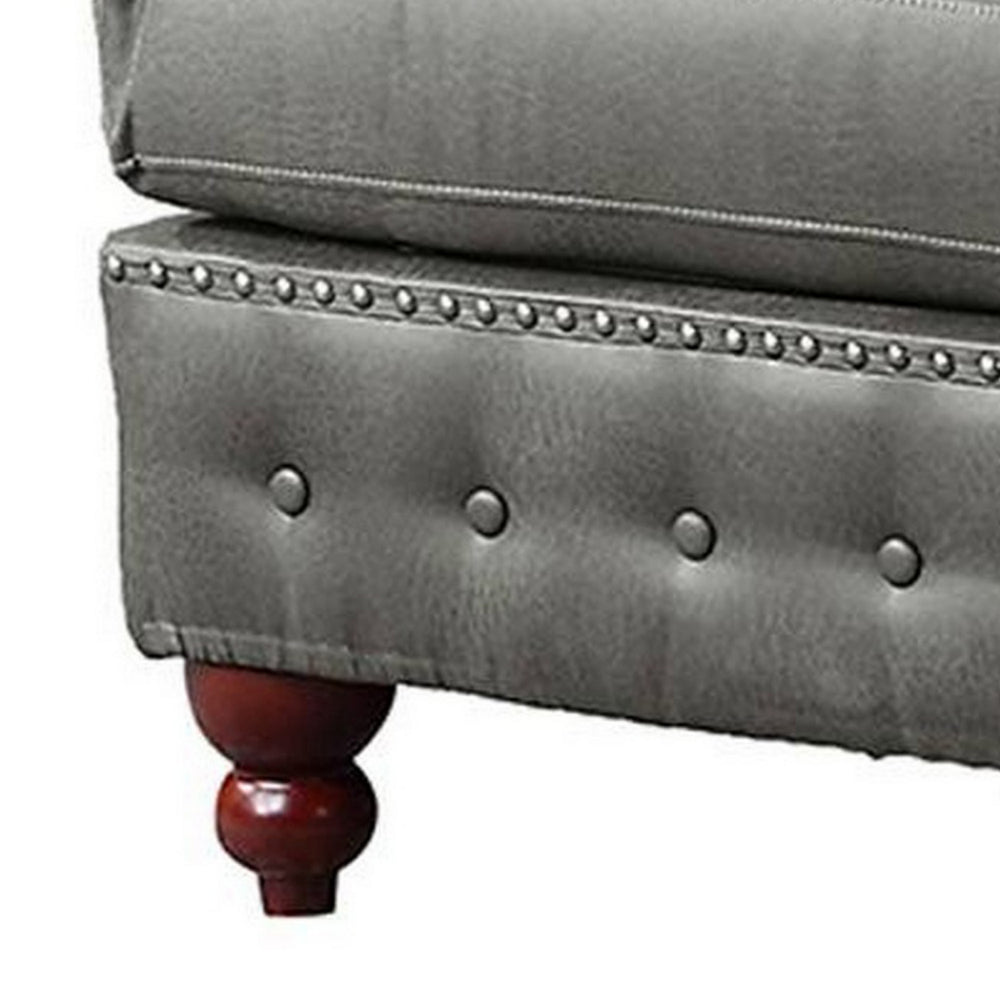 Simi 34 Inch Square Ottoman, Handcrafted Legs, Gray Vegan Faux Leather - BM300278