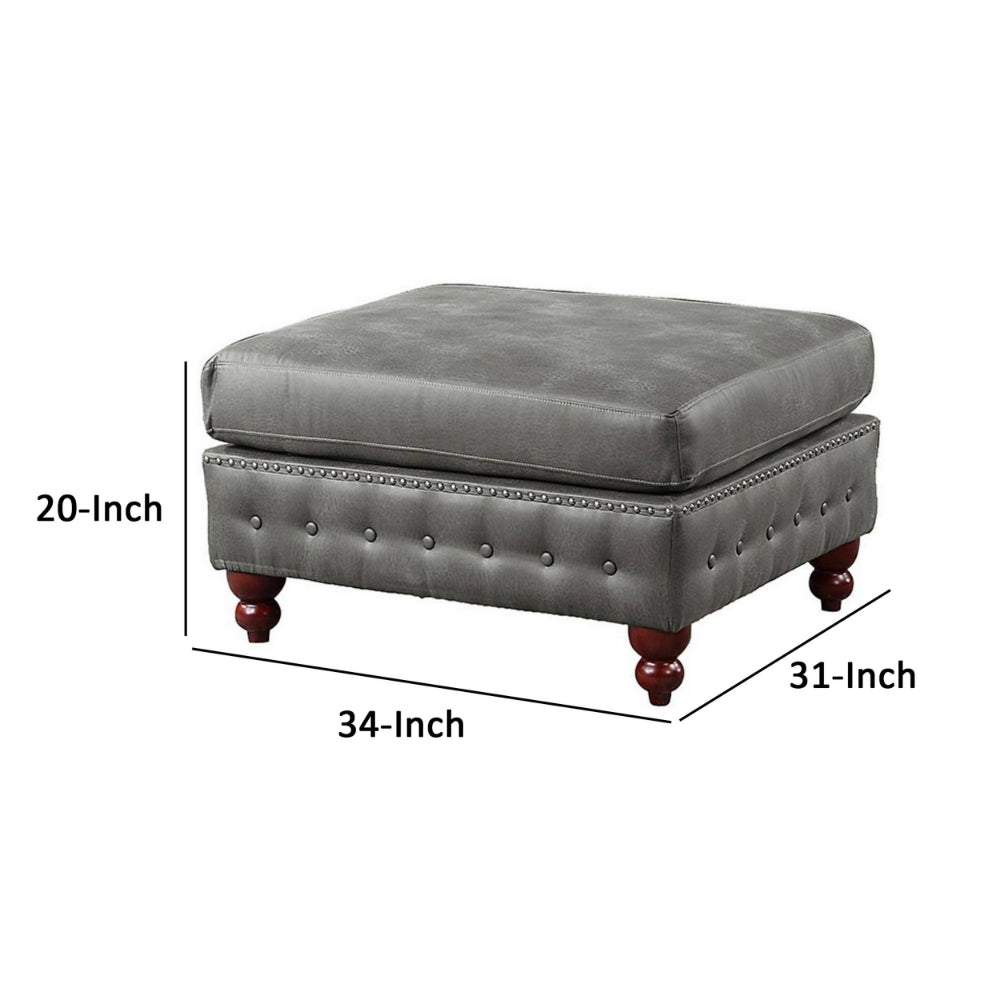 Simi 34 Inch Square Ottoman, Handcrafted Legs, Gray Vegan Faux Leather - BM300278