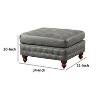 Simi 34 Inch Square Ottoman, Handcrafted Legs, Gray Vegan Faux Leather - BM300278