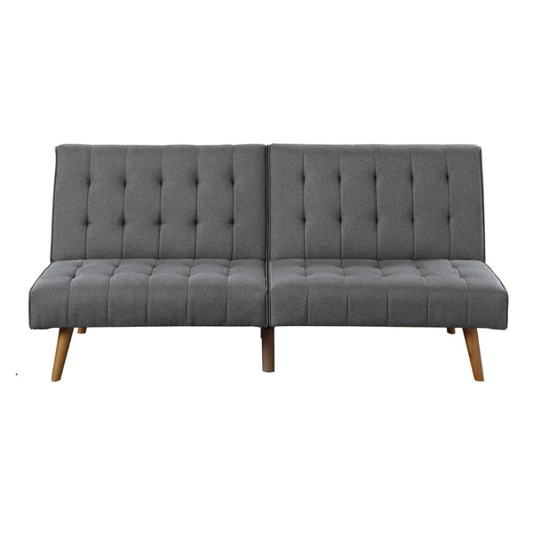 Ara 71 Inch Adjustable Futon Sofa Bed, Plush Cushioning, Tapered Legs, Gray - BM300285