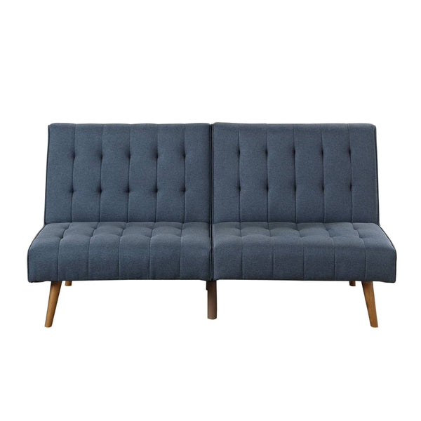 Ara 71 Inch Adjustable Futon Sofa Bed, Plush Cushioning, Tapered Legs, Blue - BM300286