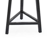 24 Inch Accent Stool, Hand Distressed Brown Wood Seat, Black Metal Frame - BM300756