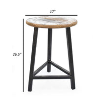 24 Inch Accent Stool, Hand Distressed Brown Wood Seat, Black Metal Frame - BM300756