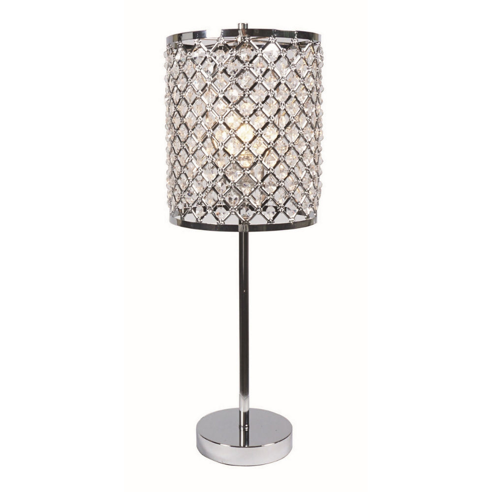 24 Inch Modern Table Lamp, Crystal Shade, Tessellated Metal Accents, Chrome - BM300851