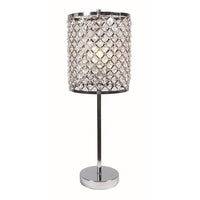 24 Inch Modern Table Lamp, Crystal Shade, Tessellated Metal Accents, Chrome - BM300851