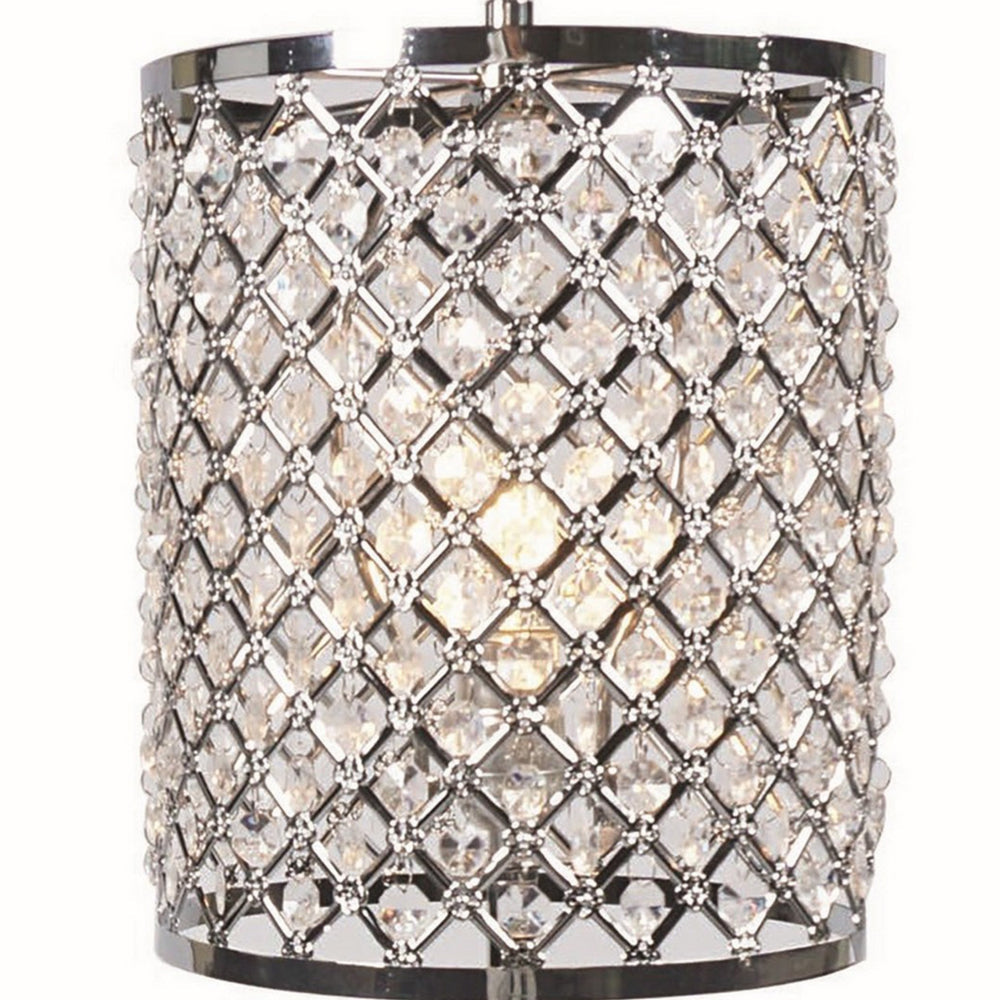24 Inch Modern Table Lamp, Crystal Shade, Tessellated Metal Accents, Chrome - BM300851
