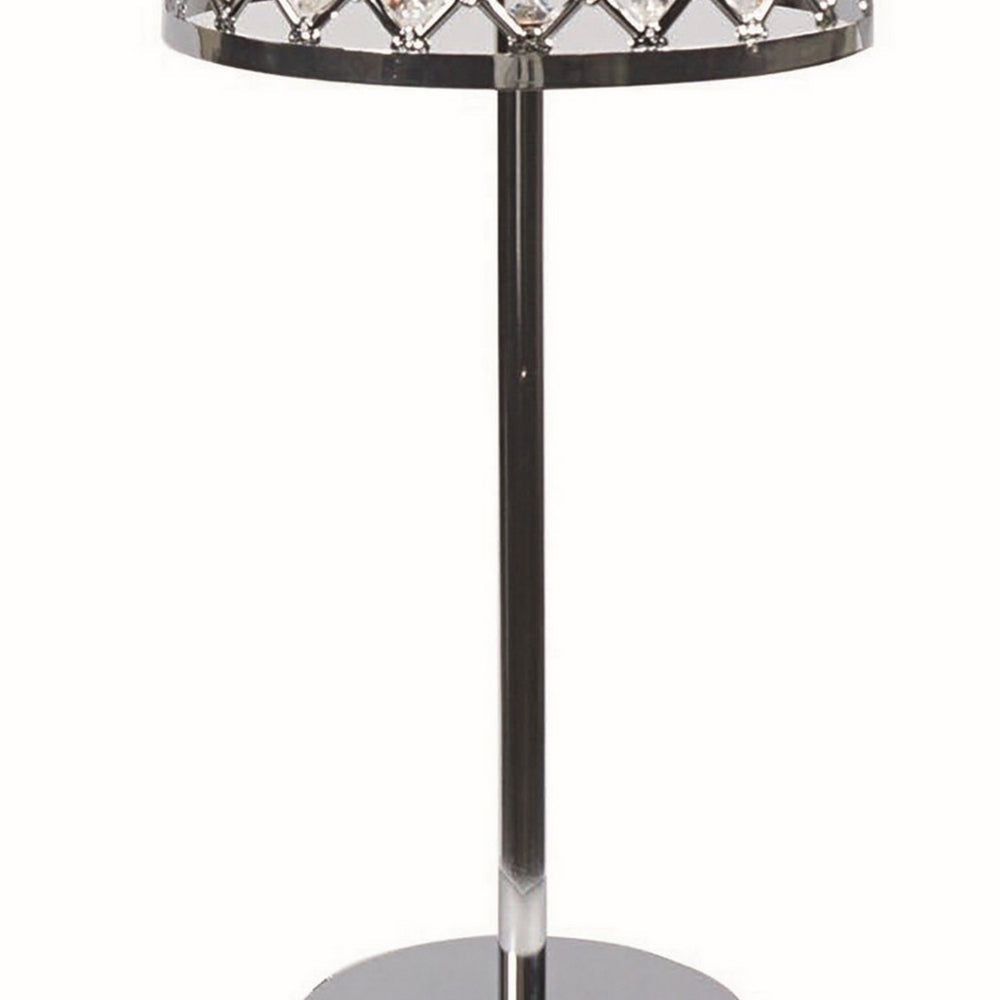 24 Inch Modern Table Lamp, Crystal Shade, Tessellated Metal Accents, Chrome - BM300851