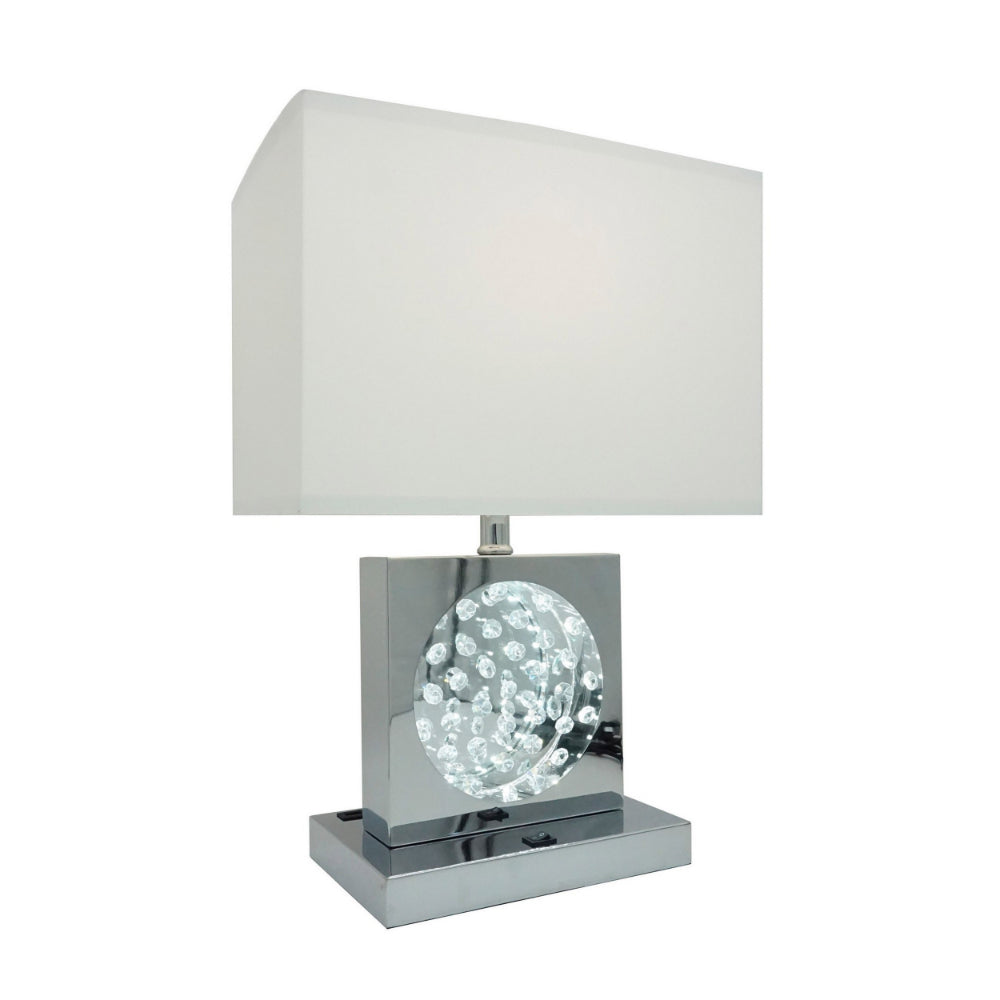 Rohi 22 Inch Table Lamp, White Fabric Shade, Chrome Base, LED Accents - BM300855