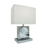 Rohi 22 Inch Table Lamp, White Fabric Shade, Chrome Base, LED Accents - BM300855