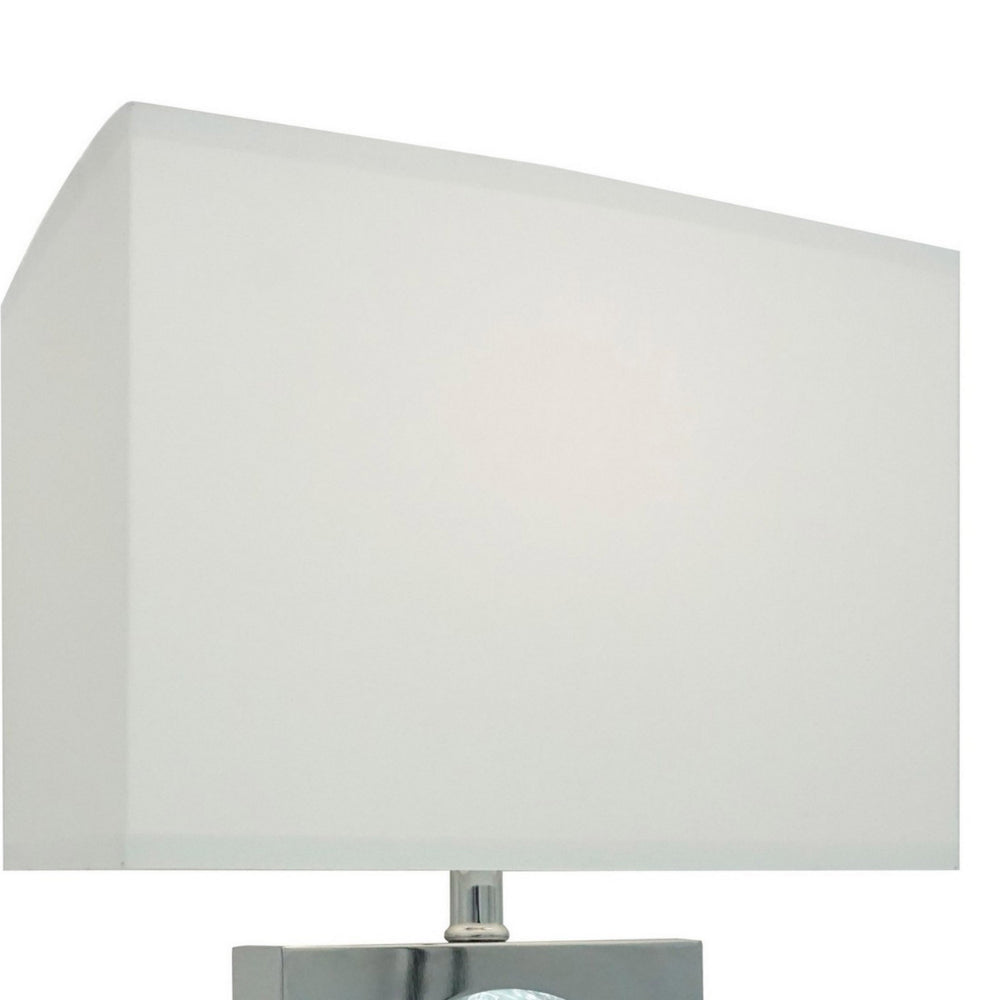 Rohi 22 Inch Table Lamp, White Fabric Shade, Chrome Base, LED Accents - BM300855