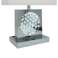 Rohi 22 Inch Table Lamp, White Fabric Shade, Chrome Base, LED Accents - BM300855