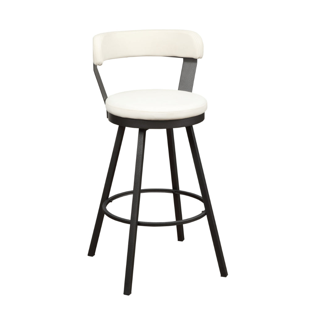 31 Inch Swivel Bar Stool, White Faux Leather, Dark Gray, Metal, Set of 2 - BM300985