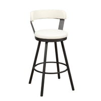 31 Inch Swivel Bar Stool, White Faux Leather, Dark Gray, Metal, Set of 2 - BM300985