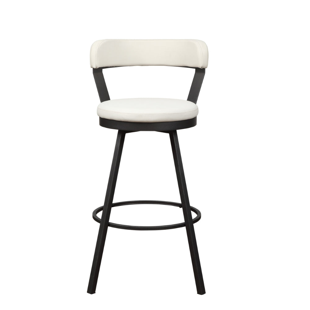 31 Inch Swivel Bar Stool, White Faux Leather, Dark Gray, Metal, Set of 2 - BM300985