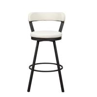 31 Inch Swivel Bar Stool, White Faux Leather, Dark Gray, Metal, Set of 2 - BM300985