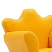23 Inch Kids Chair and Ottoman, Yellow Faux Leather, Fancy Crown Design - BM301178